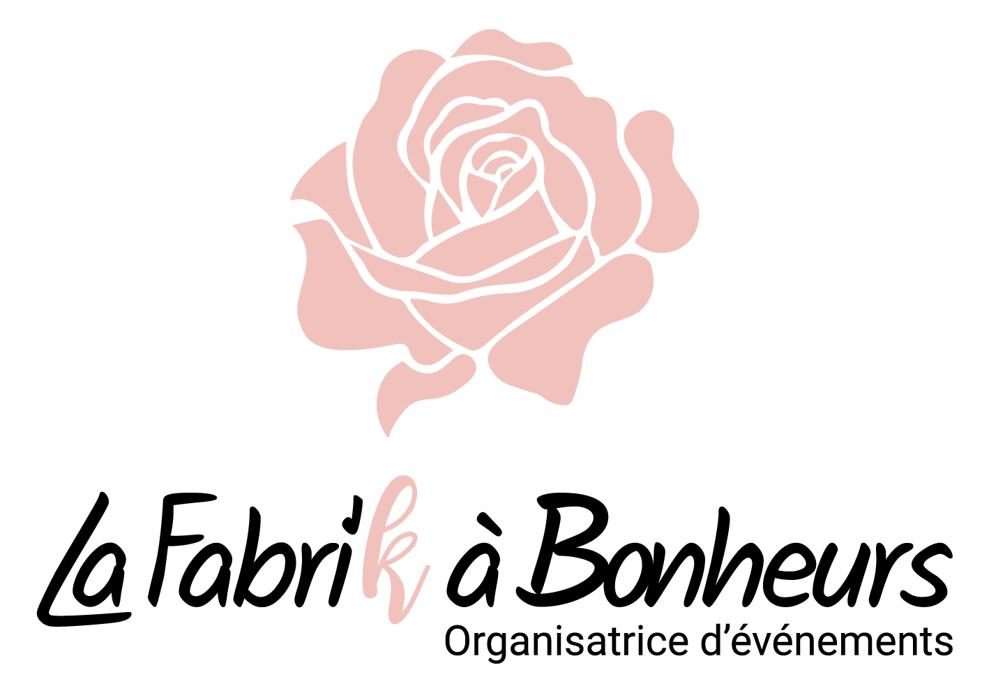 Logo pictogramme avec un rose flat design rose et noir pour la Fabri'k à bonheurs à Roanne